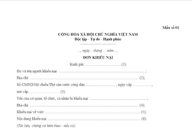 mẫu đơn khiếu nại tranh chấp đất đai